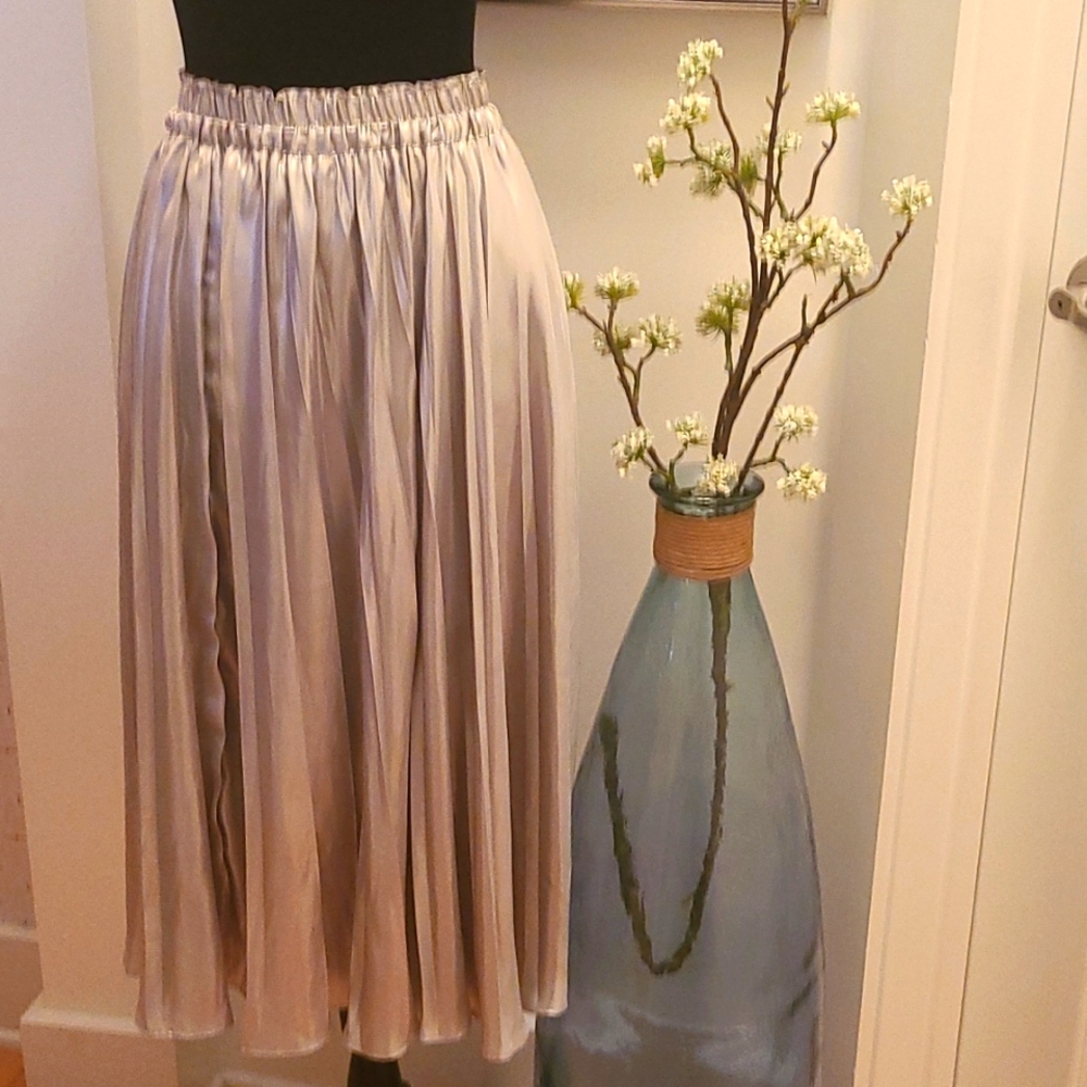H&M silver pleated midi skirt sz  10